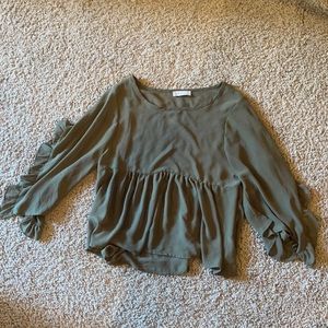 Sheer long sleeve detailed ruffle top